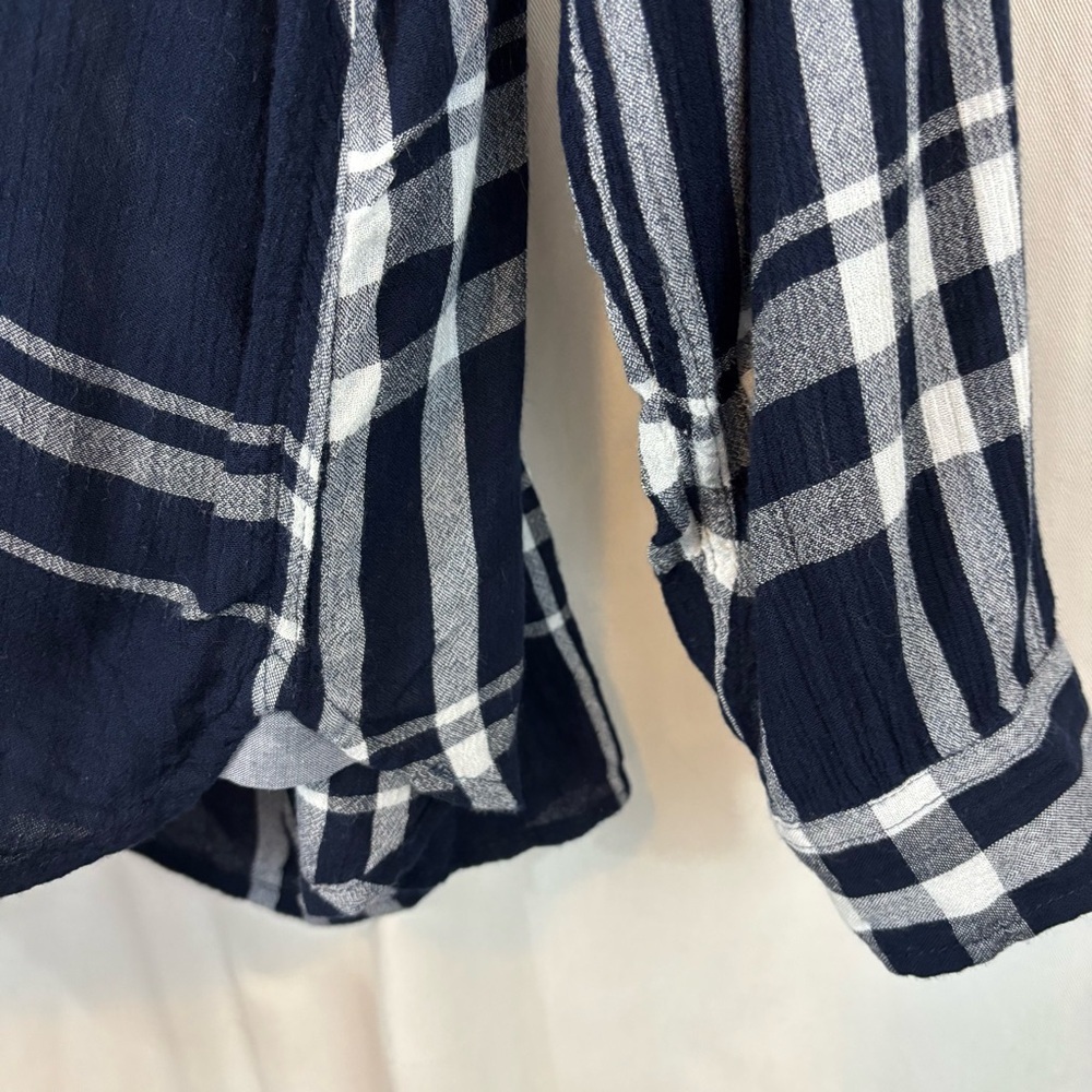 Lucky Brand Navy Blue and White Plaid Button Down Shirt - Picture 4 of 7